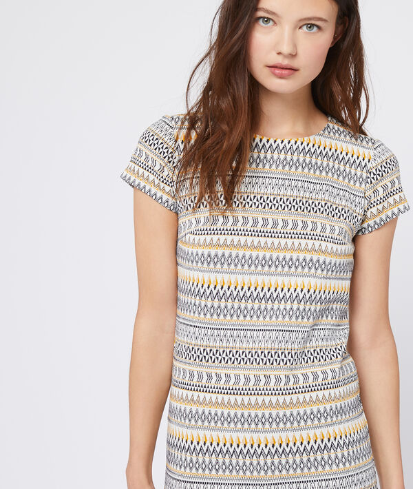 Robe à imprimé jacquard ocre fonce.