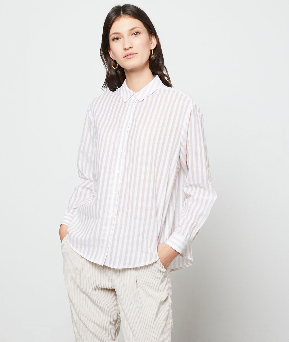 Chemise à rayures beige rose.