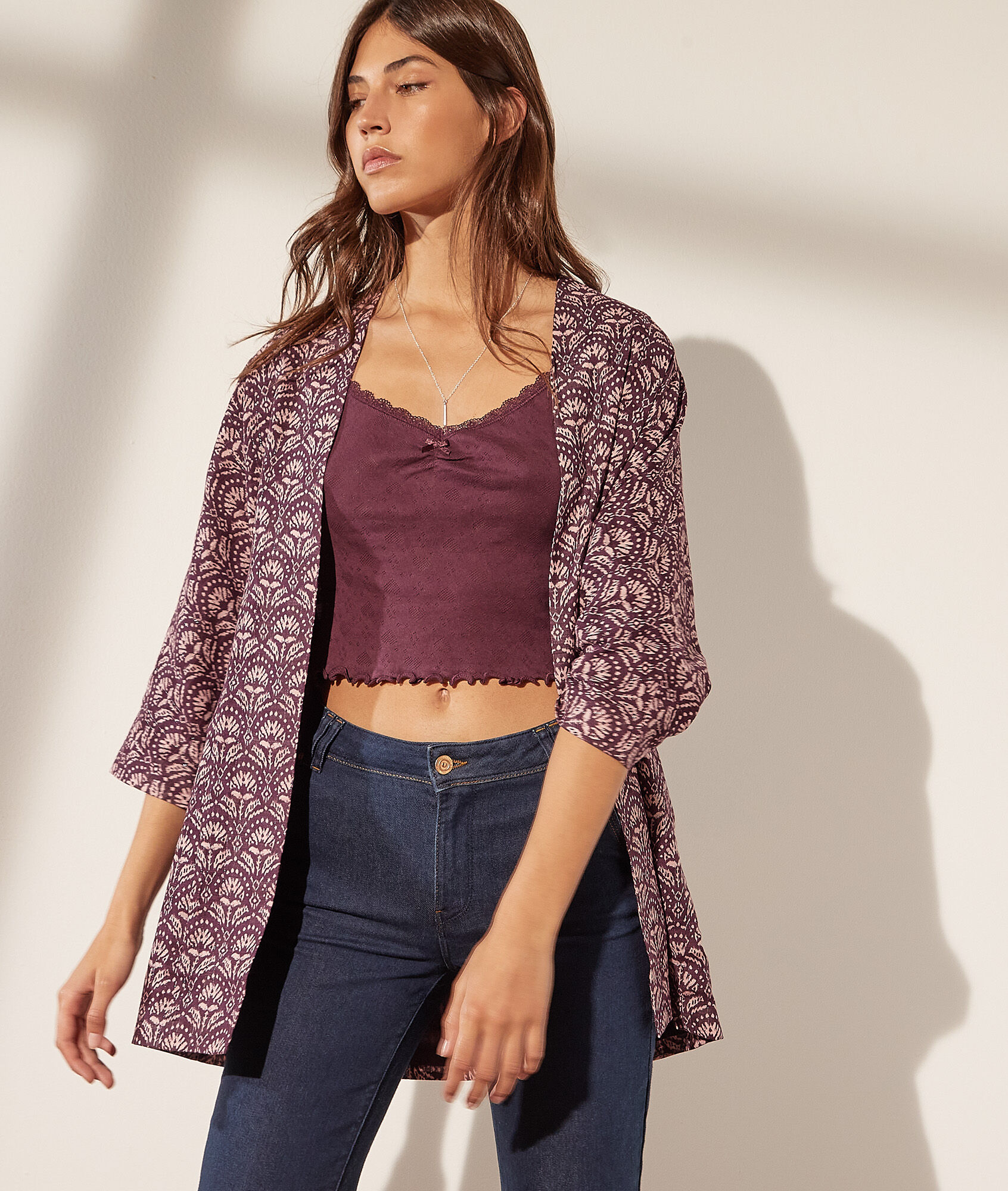 Veste kimono imprimée en coton - Jyotie - S - Violet - Femme - Etam