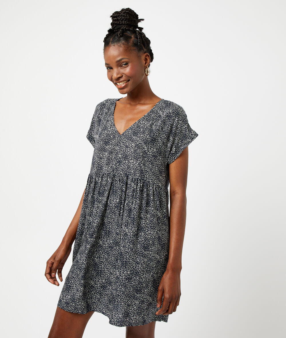Robe imprimée dos ouvert marine.