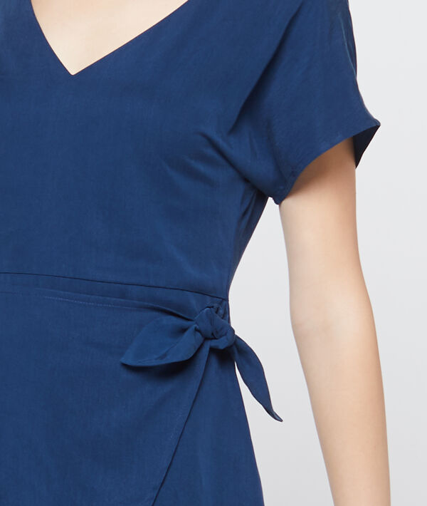 Robe portefeuille à nouer en tencel® cobalt.