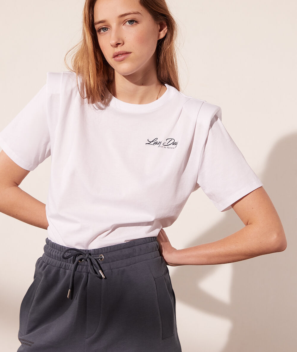 T-shirt à épaulettes "lazy day" blanc.