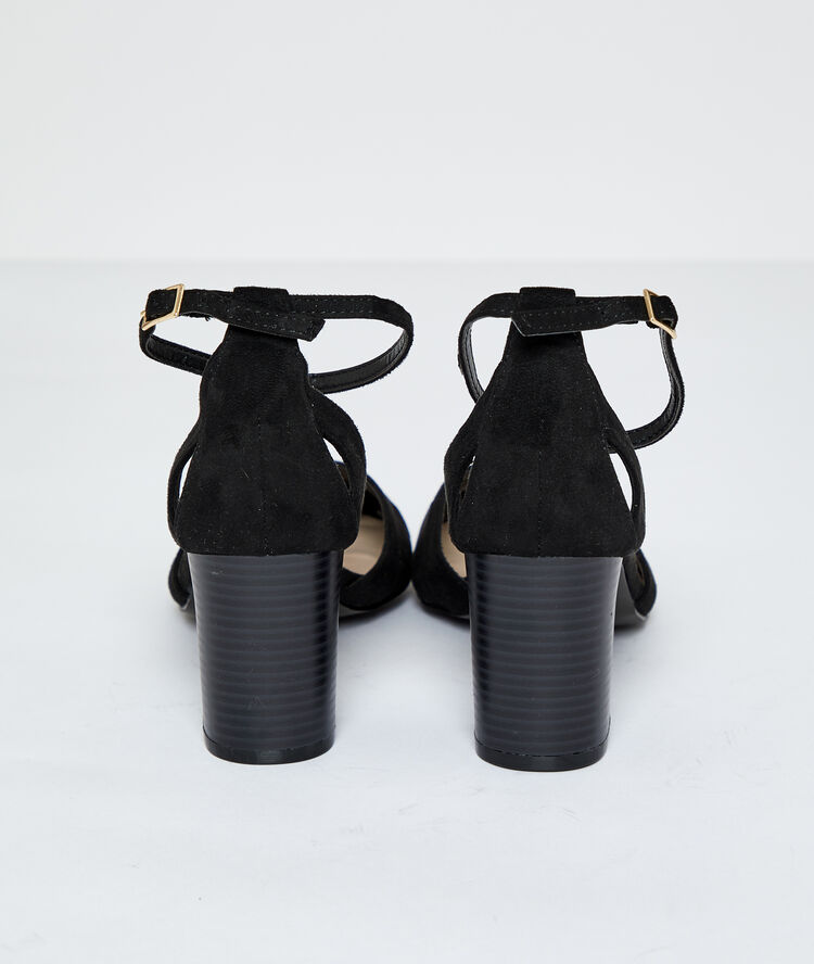 Sandales à talons effet daim noir.