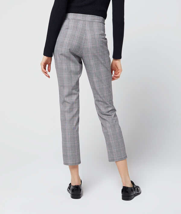 Pantalon cigarette à motifs prince de galles noir.