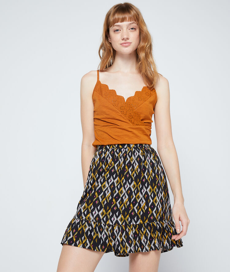 Top décolleté cache-cœur en coton epice.