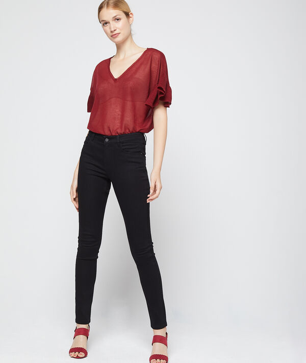 T-shirt effet transparent en maille fine grenat.
