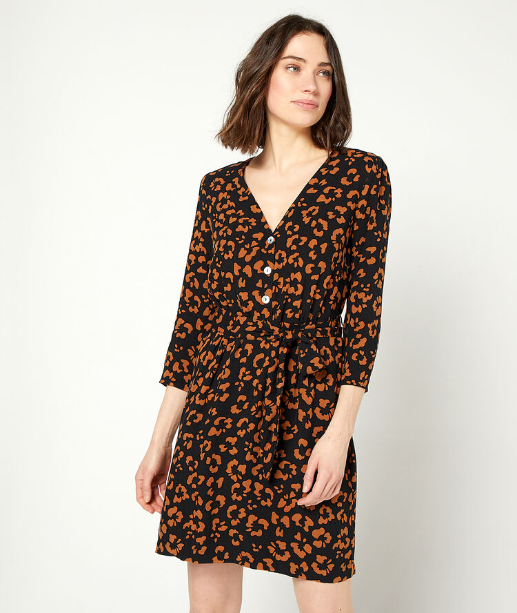 Robe imprimé fleuri à nouer noir.