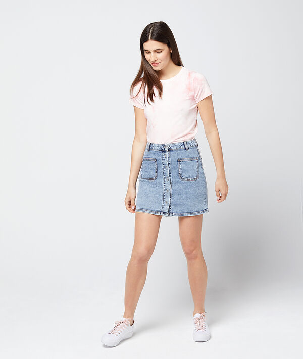 T-shirt à imprimé tie and dye rose pale.