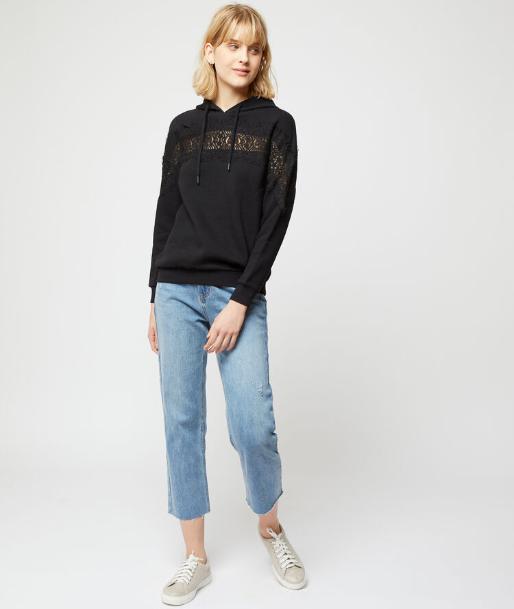 Sweat shirt à guipure noir.