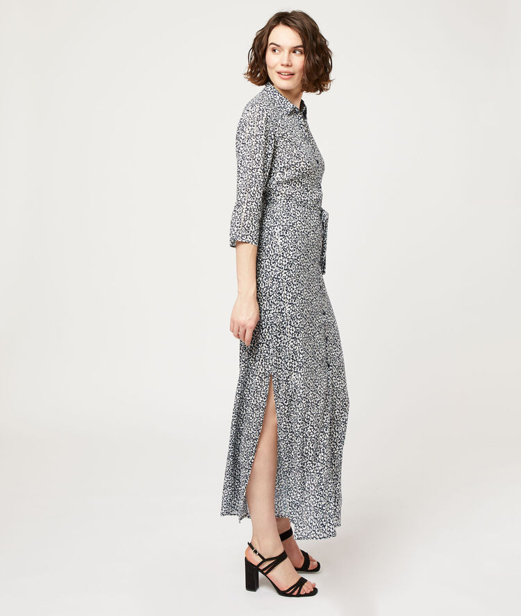 Robe longue à imprimé fleuri marine.