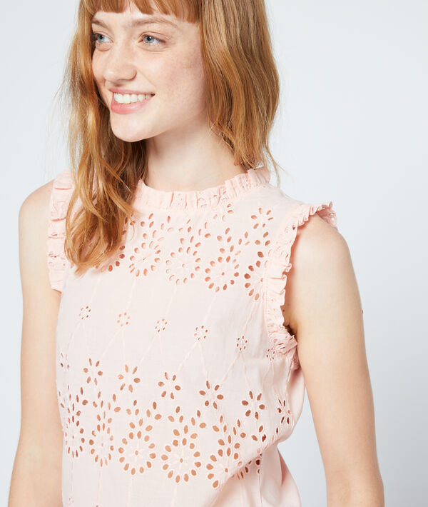 Top à broderie anglaise en coton nude.