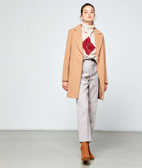 Pantalon taille haute ceinturé camel.
