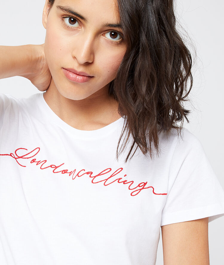 T-shirt brodé "london calling" blanc.