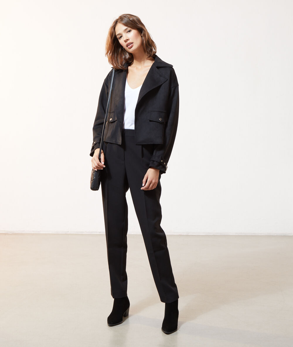 Veste de biker effet daim noir.