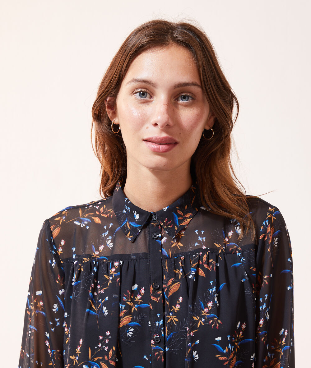 Robe fluide imprimé fleuri noir.