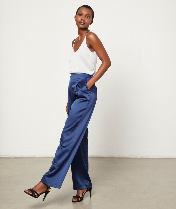 Pantalon large satiné marine.
