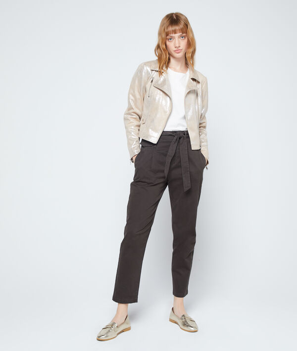 Blouson biker effet métallisé dore.