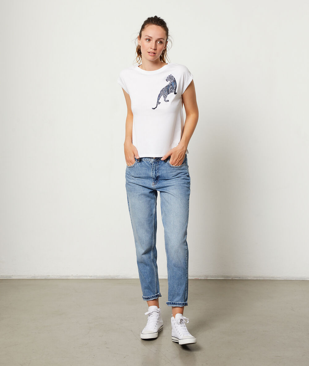T-shirt sérigraphie panthère blanc.