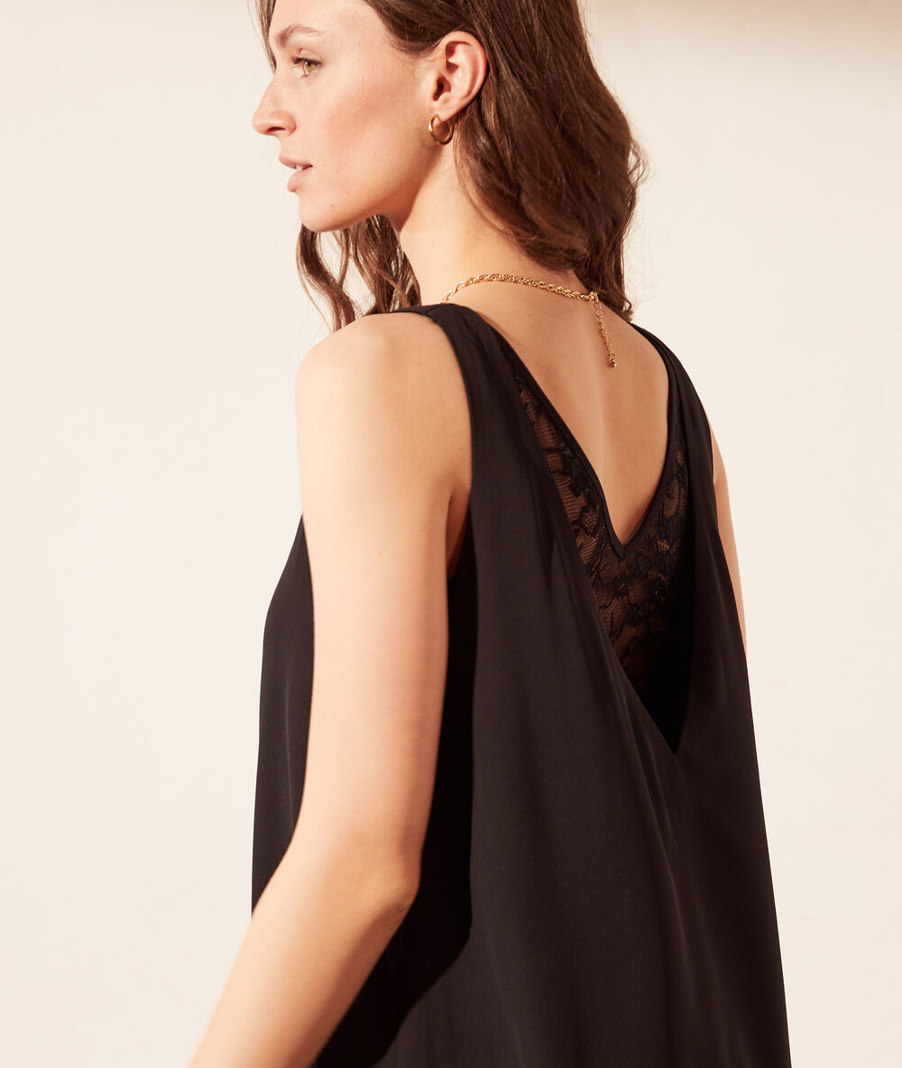 Robe 2 en 1 détail dentelle au dos - brassière intégrée noir.
