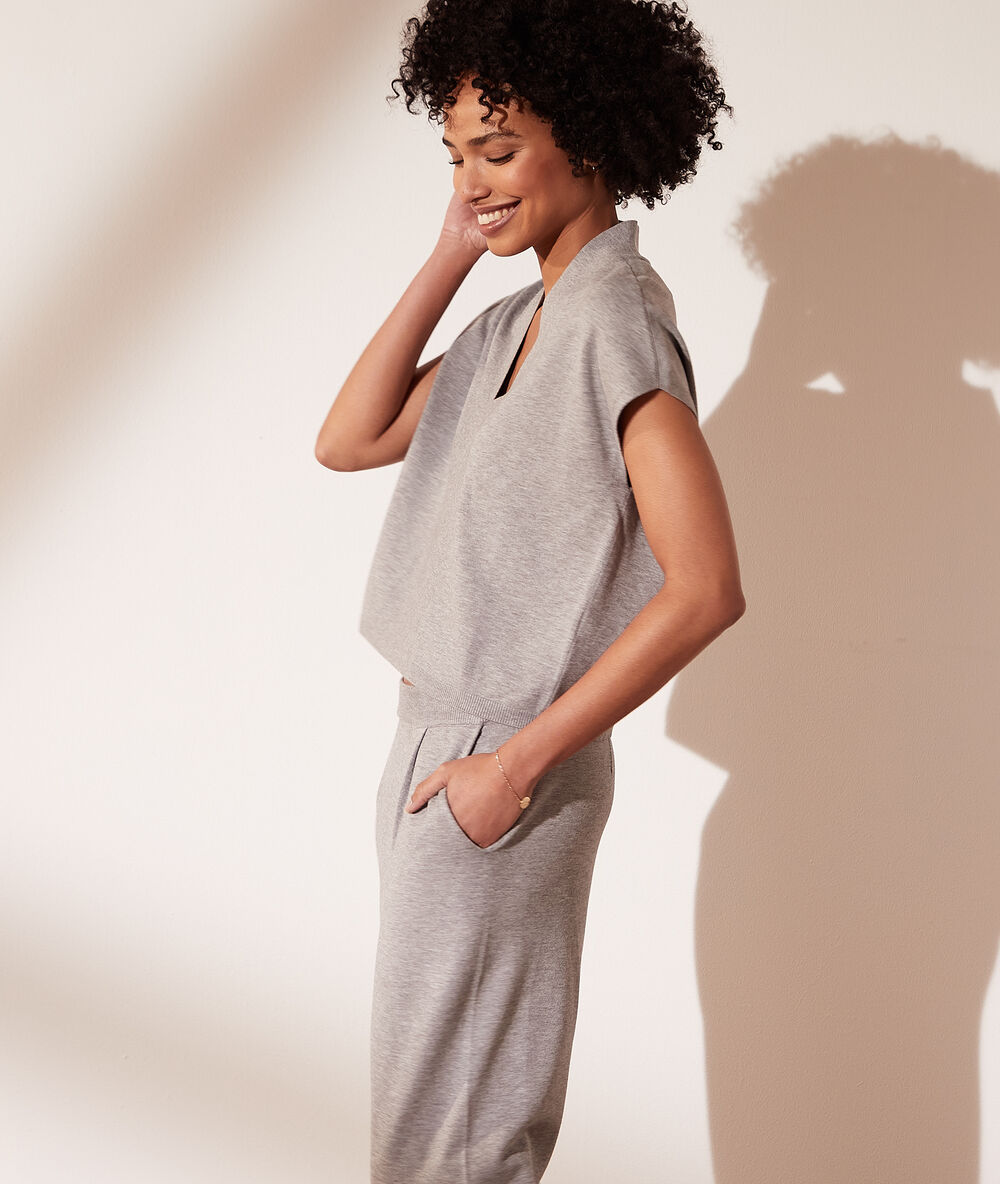 Pantalon jogger en maille gris chine.