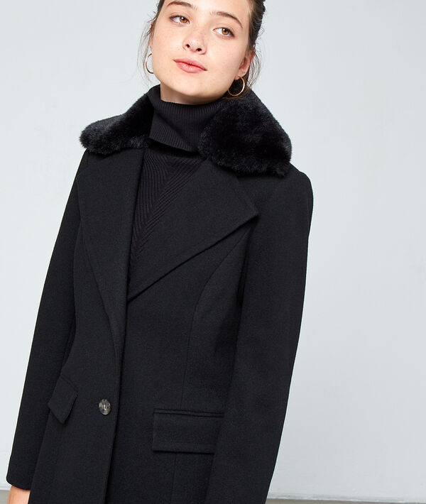 Manteau masculin col fausse fourrure noir.