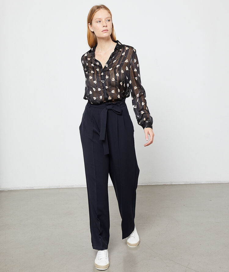Pantalon large à nouer marine.