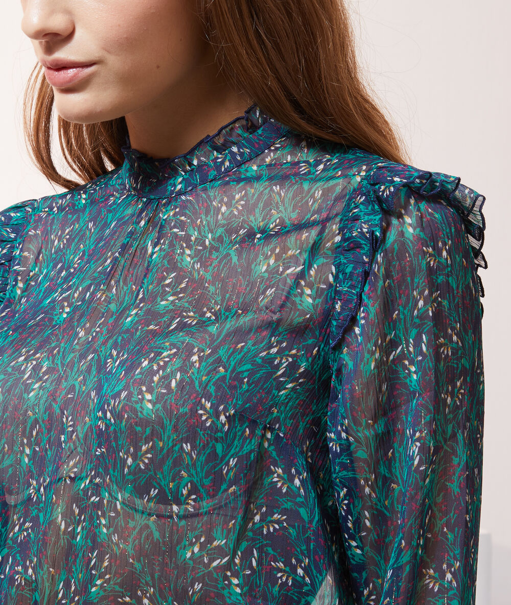 Blouse légère col montant vert sapin.