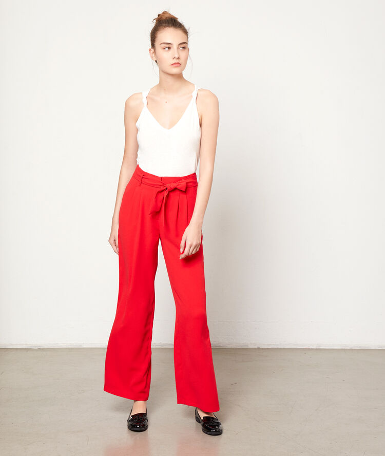 Pantalon large à nouer geranium.