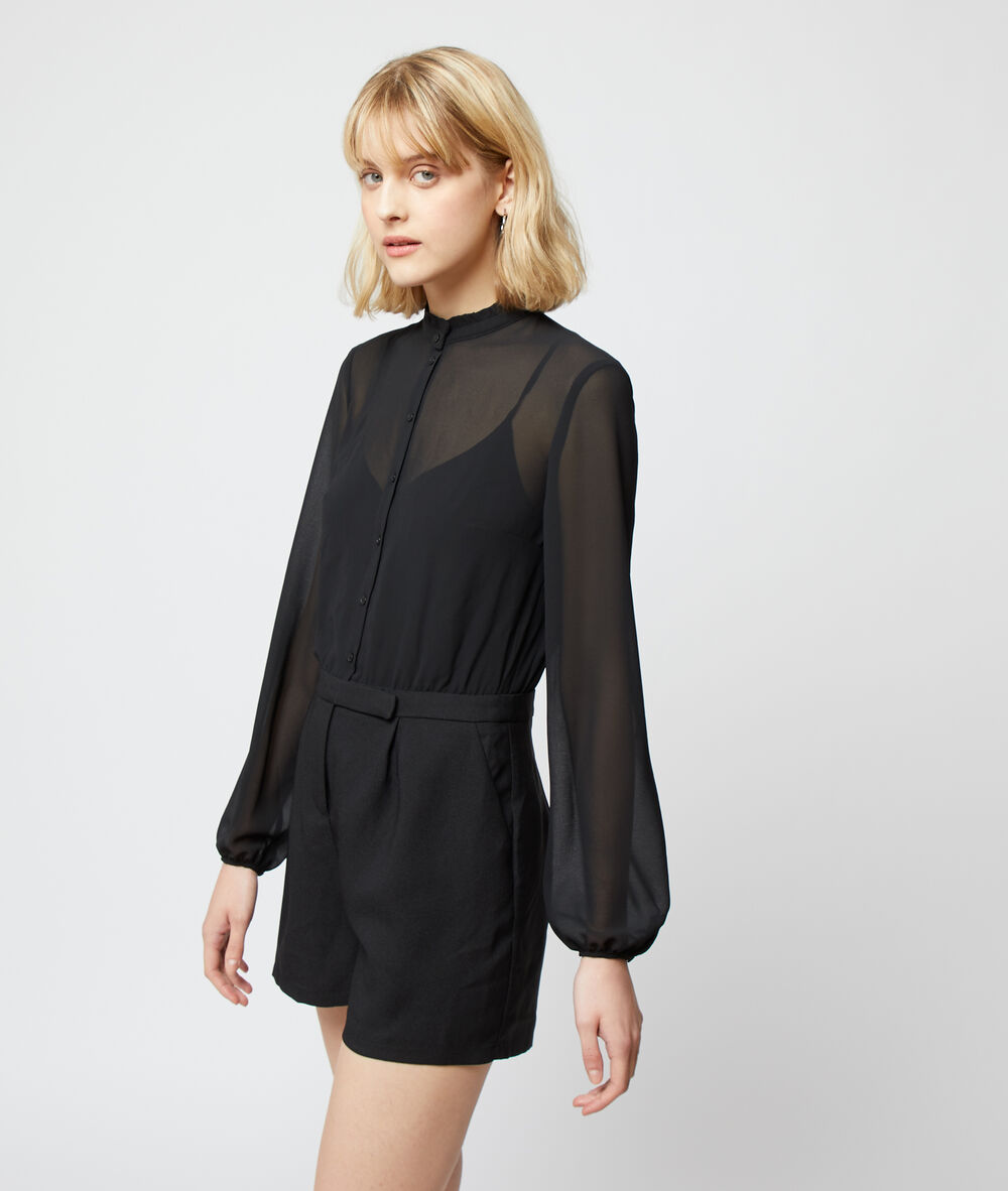 Combishort chemise effet transparent noir.