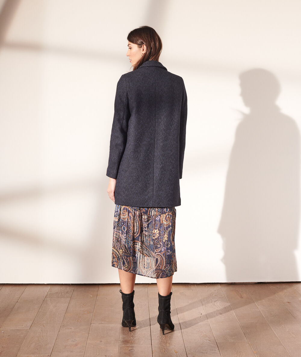 Manteau droit en laine mélangée marine.