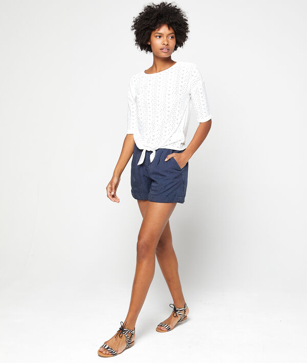 Short à rayures en tencel® brut.
