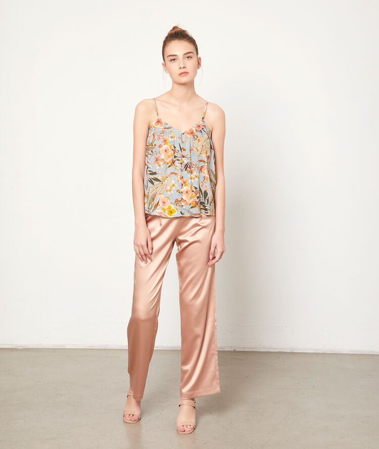 Pantalon large satiné nude.