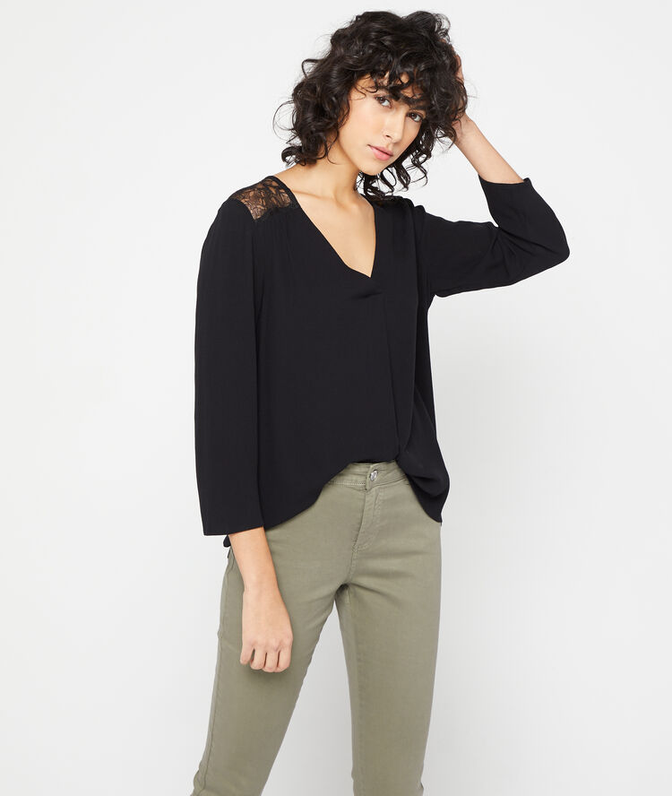 Blouse dos guipure noir.