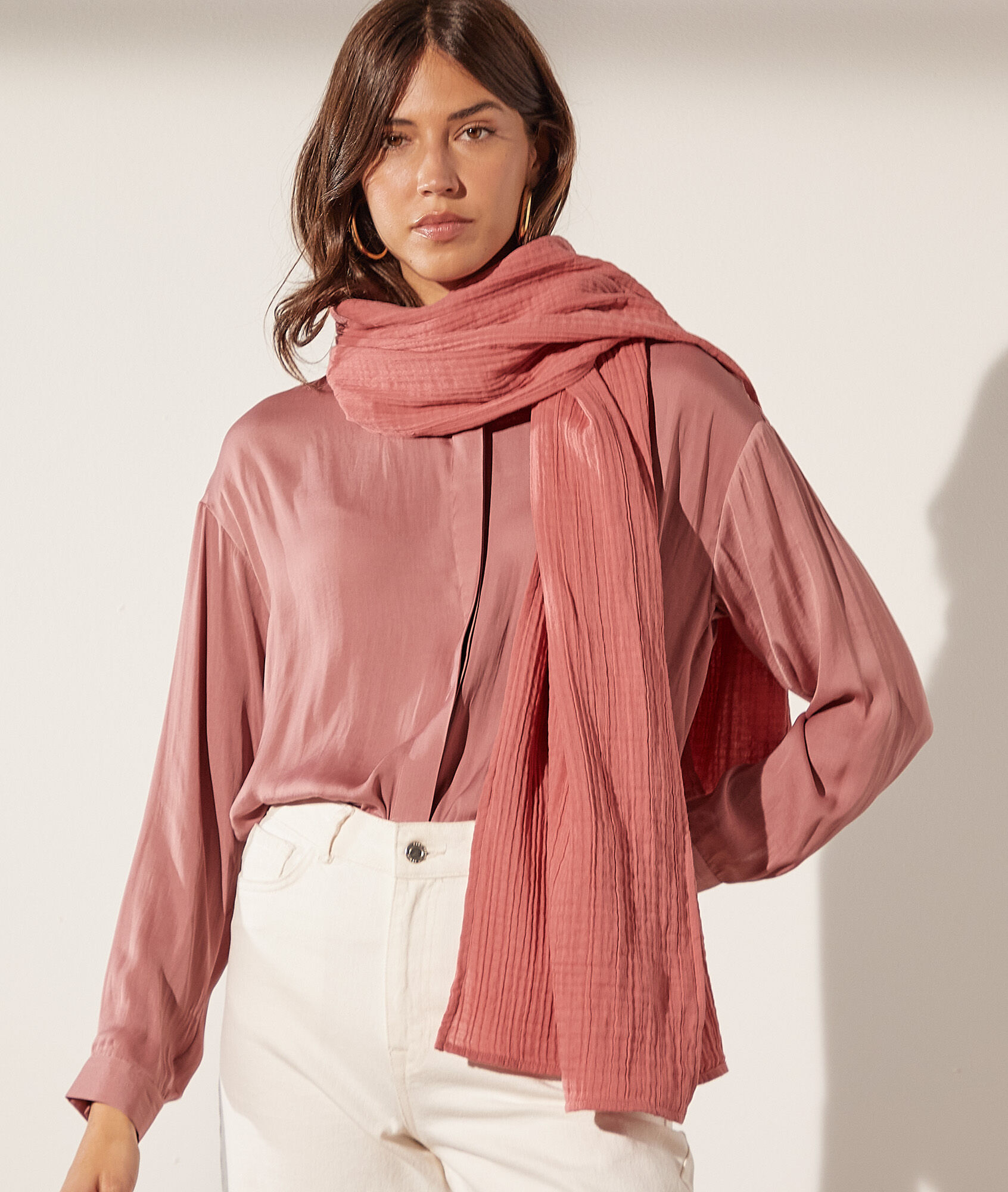 Foulard en gaze de coton - Bora - TU - Rose - Femme - Etam