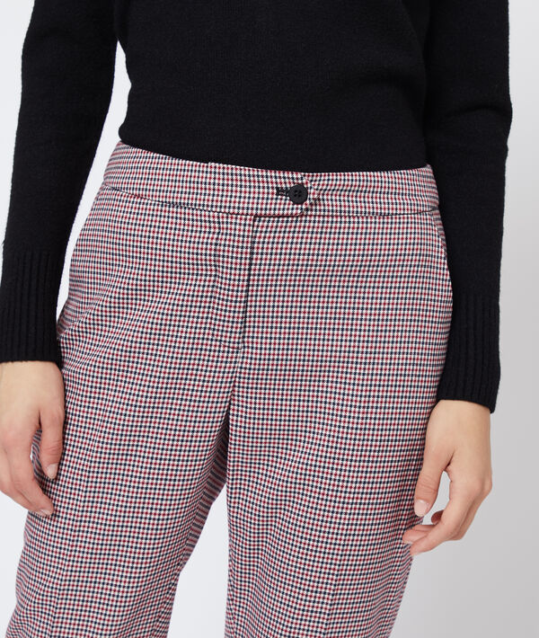 Pantalon droit à motifs pied de poule marine.