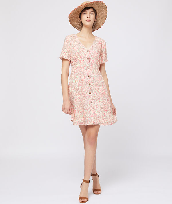 Robe à imprimé fleuri et boutons ecru.