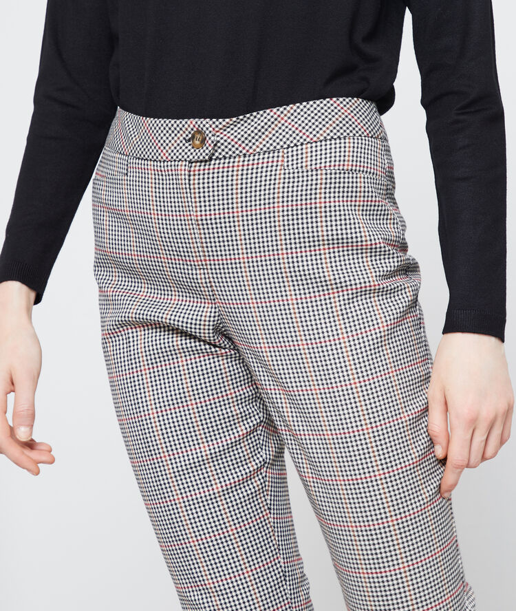 Pantalon cigarette à motifs prince de galle noir.