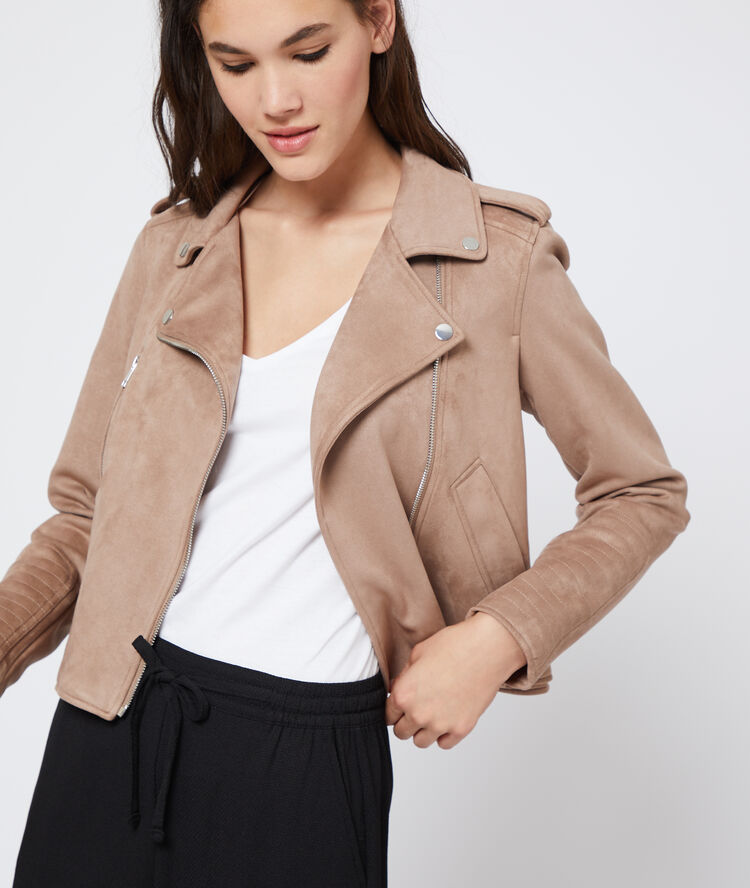 Veste de biker effet daim taupe.