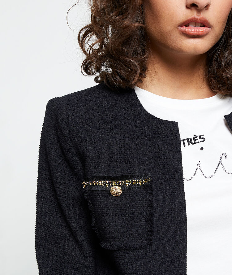 Veste de tailleur effet tweed noir.