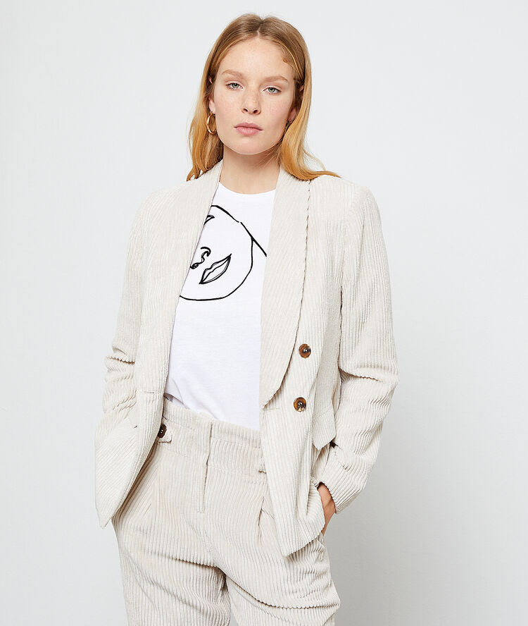 Veste de tailleur en velours côtelée ecru.