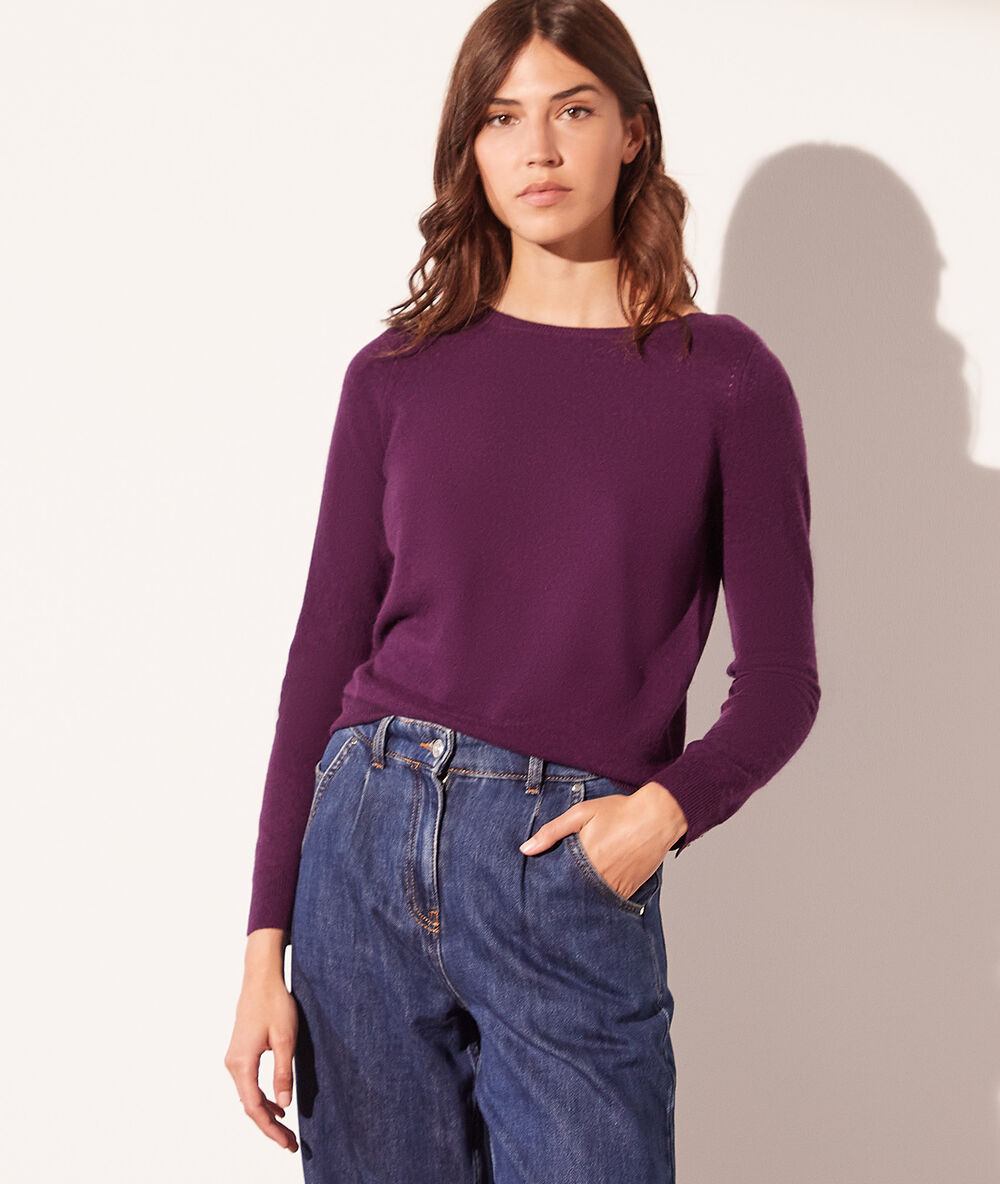 Pull col bateau en cachemire prune.