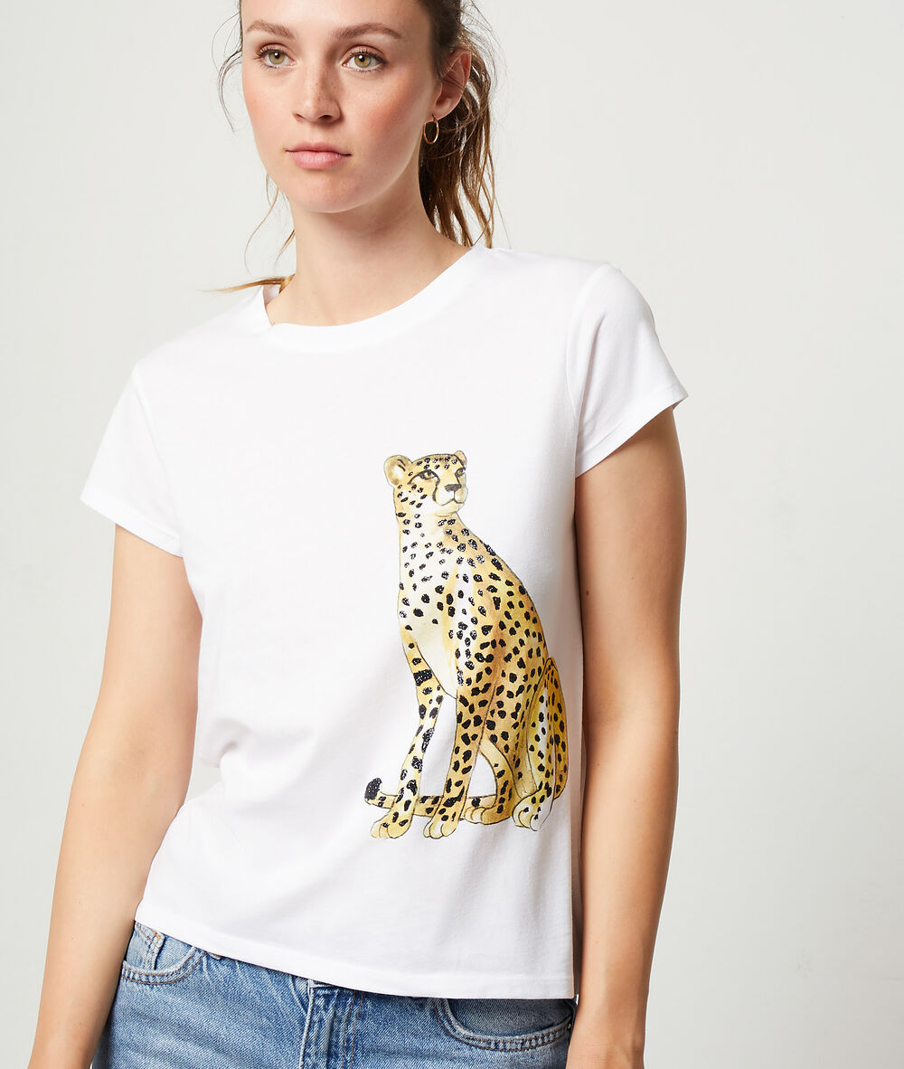 T-shirt sérigraphie léopard blanc.