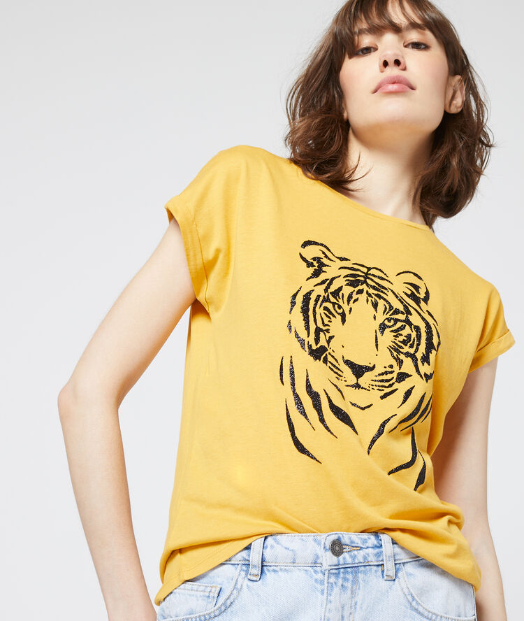 T-shirt sérigraphie tigre curry.