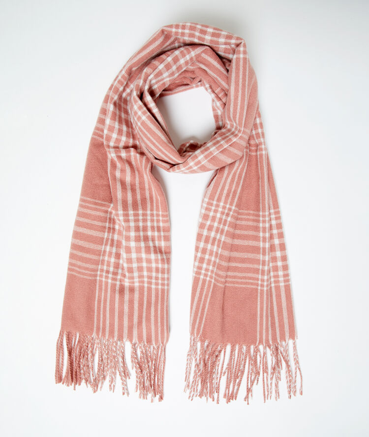 Écharpe plaid à carreaux rose.
