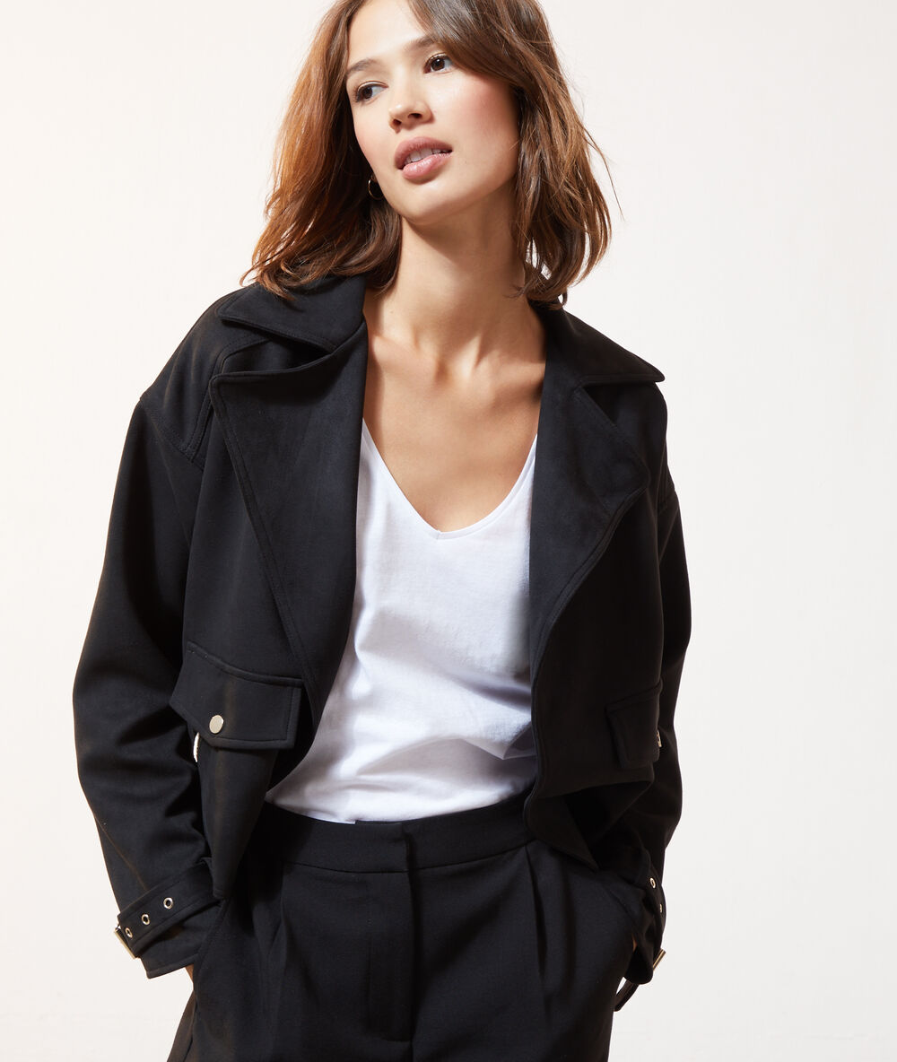 Veste de biker effet daim noir.