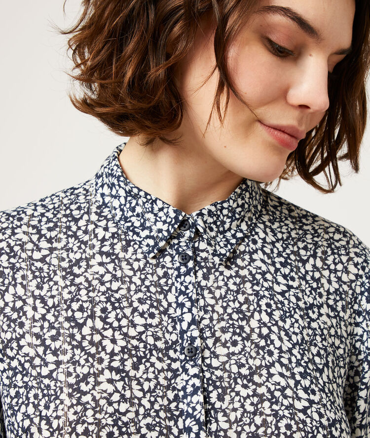 Robe longue à imprimé fleuri marine.