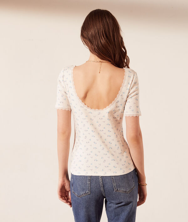 T-shirt pointelle en coton bio dos décolleté T-shirt pointelle en coton bio dos décolleté