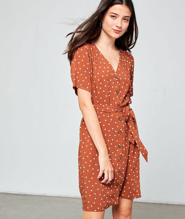 Robe à pois et ceinture - LUCIE - 40 - Marron - Femme - Etam