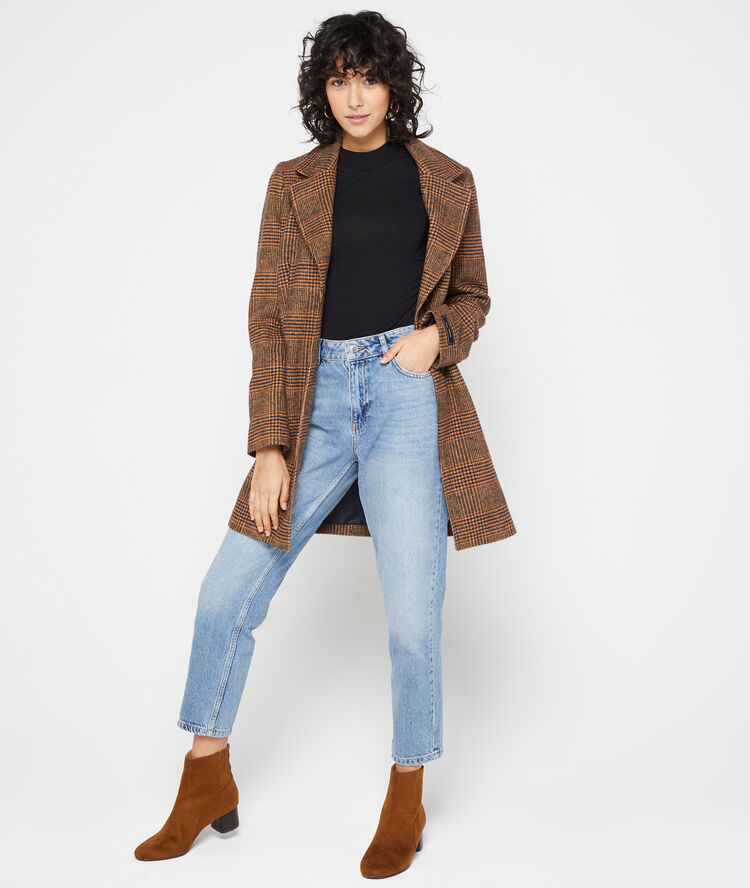 Manteau masculin à motifs prince de galles chocolat.