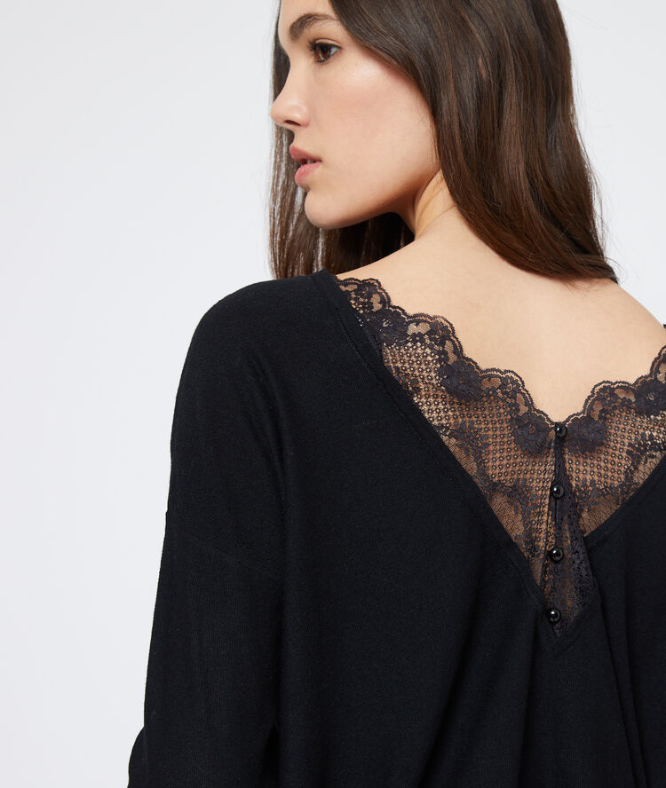 Pull dos décolleté dentelle noir.